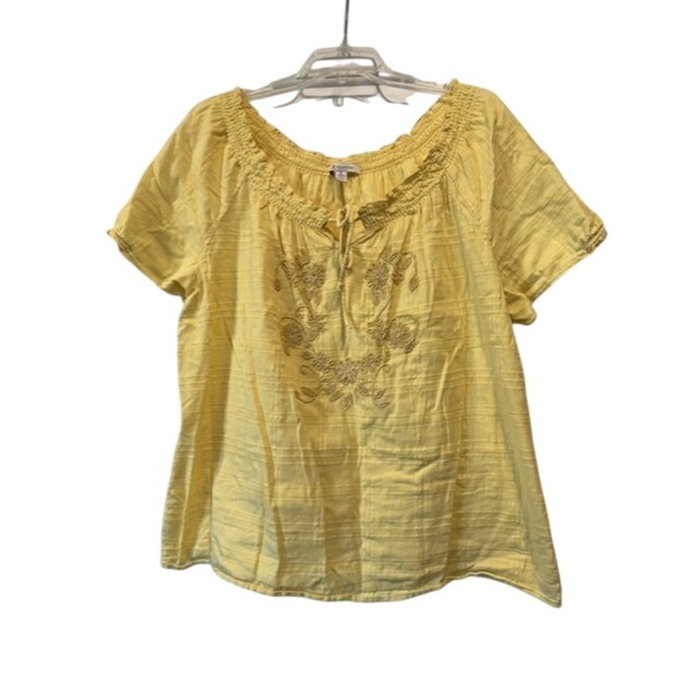 JM Collection Yellow Embroidered Cotton Cottagecore Boho Folk Peasant Top Sz 18